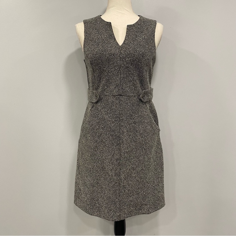 LANDS END 8P Black Brown Tweed Sleeveless Sheath Dress Office Career Fall Winter